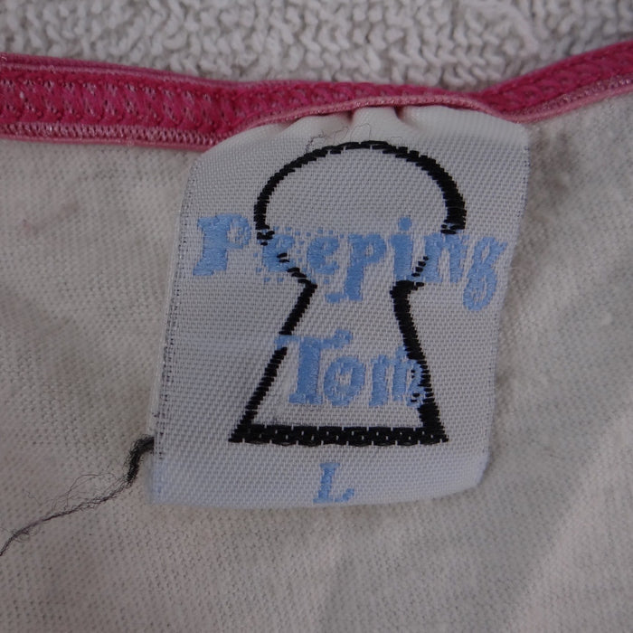 Peeping Tom Flirt Graphic Camisole Tank Top White Pink Y2K Anime Girl Large1