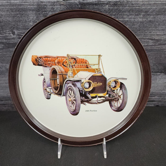 Peerless 1909 Antique Car Collectible Serving Tin Tray VTG Metal Atlantic Can Co