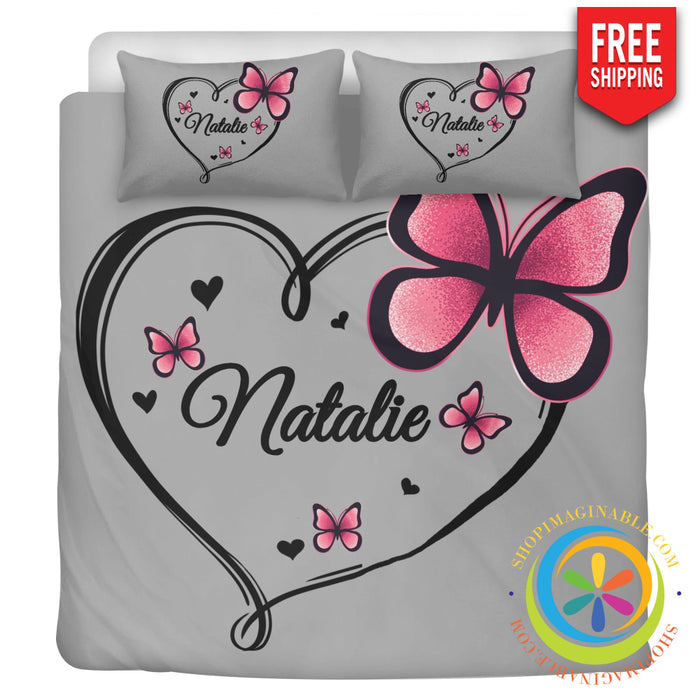 Personalized Butterfly Heart Bedding Set Beige / Us Twin 3 Pc Bedding