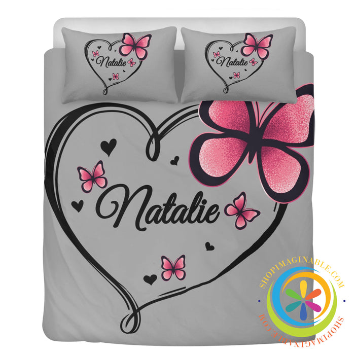 Personalized Butterfly Heart Bedding Set 3 Pc Bedding