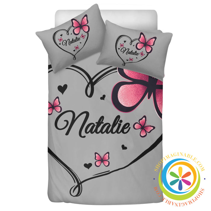 Personalized Butterfly Heart Bedding Set 3 Pc Bedding