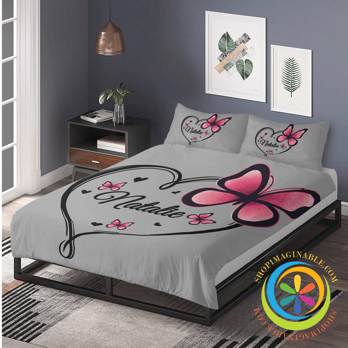 Personalized Butterfly Heart Bedding Set 3 Pc Bedding