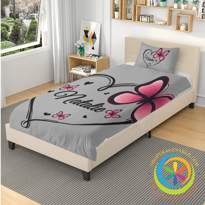 Personalized Butterfly Heart Bedding Set 3 Pc Bedding
