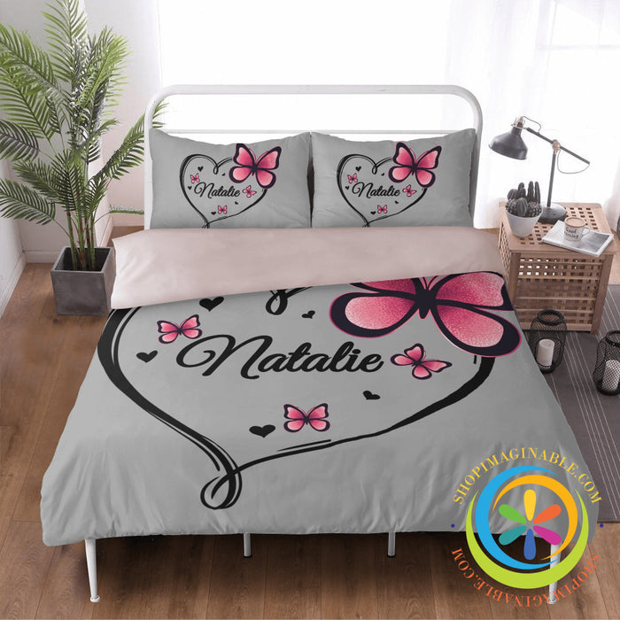 Personalized Butterfly Heart Bedding Set 3 Pc Bedding