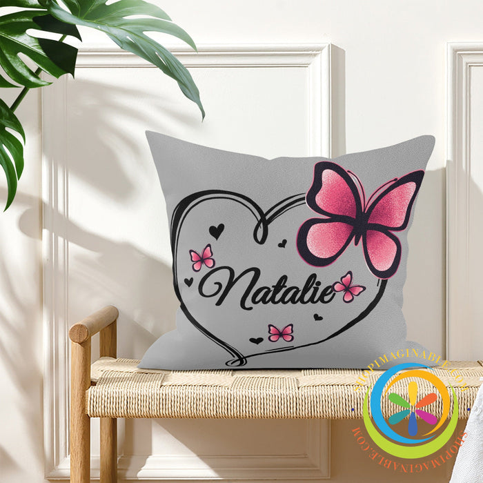 Personalized Butterfly Heart Pillow Cover Pillow Cover