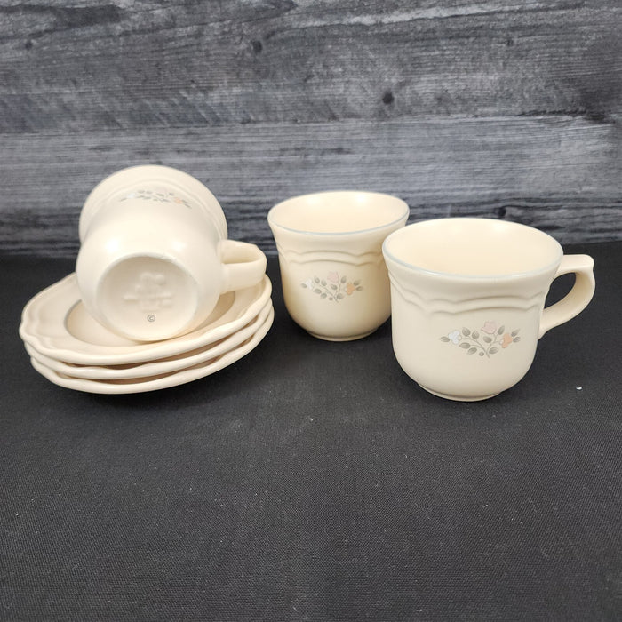 Pfaltzgraff Remembrance 3 Tea Cup Saucer Pink Peach White Flowers Stoneware Mug