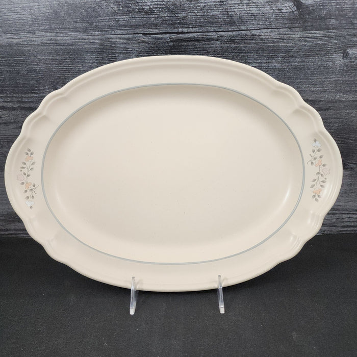 Pfaltzgraff Remembrance Serving Platter 14" Pink Peach White Flowers Stoneware