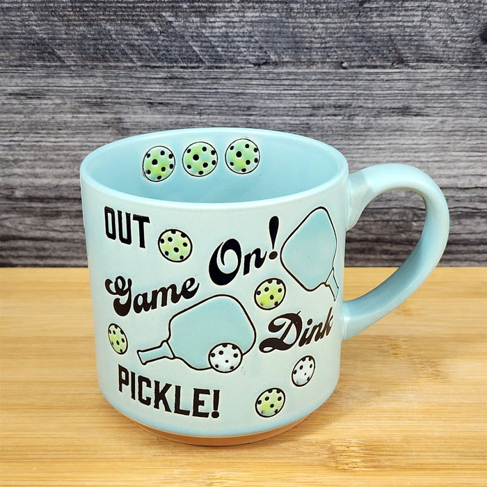 Pickleball Ceramic Mug Green Tea Coffee Cup Artisan Fun Blue Sky 17oz