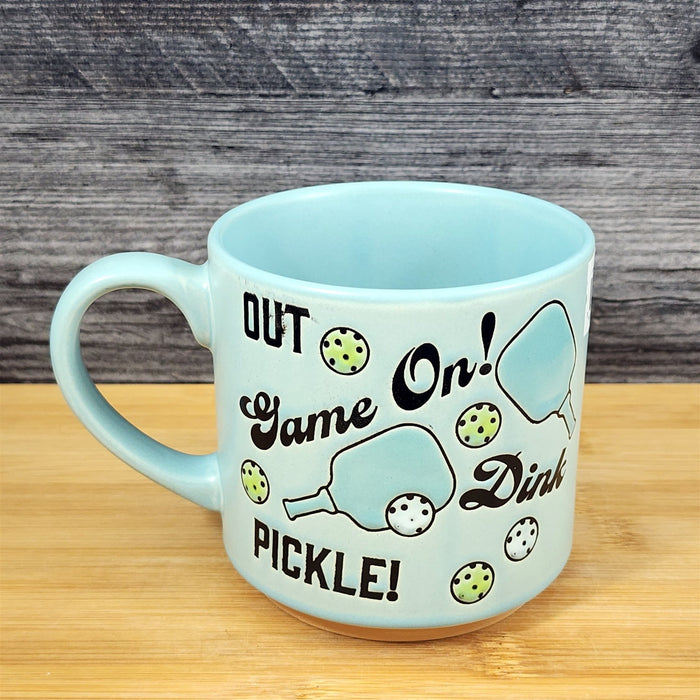 Pickleball Ceramic Mug Green Tea Coffee Cup Artisan Fun Blue Sky 17oz