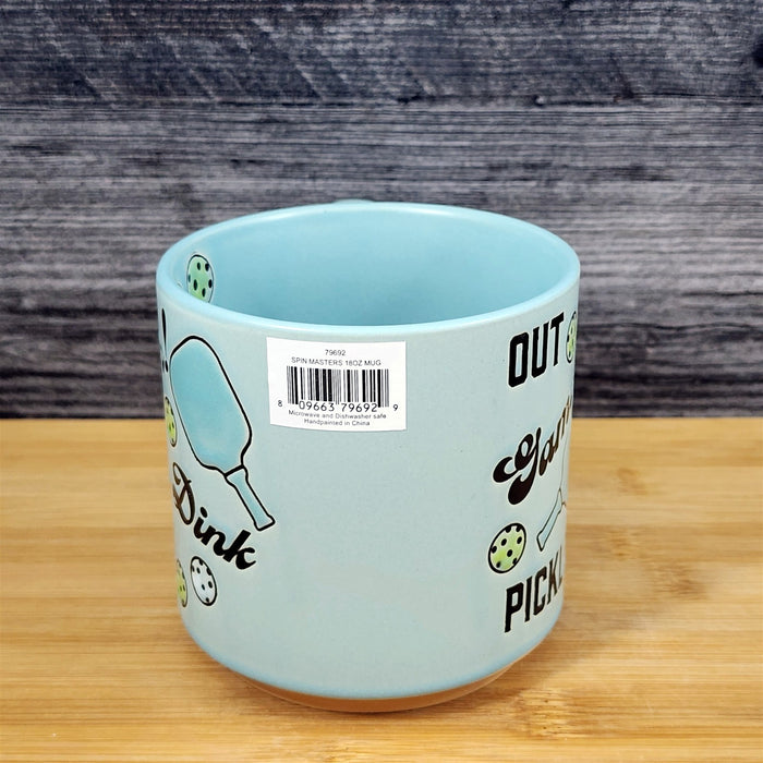 Pickleball Ceramic Mug Green Tea Coffee Cup Artisan Fun Blue Sky 17oz