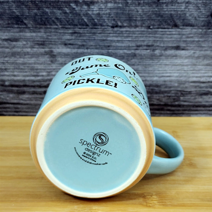 Pickleball Ceramic Mug Green Tea Coffee Cup Artisan Fun Blue Sky 17oz