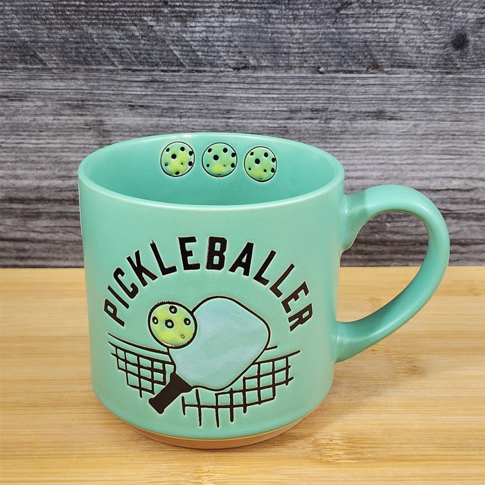 Pickleball Paddle Ceramic Mug Tea Coffee Cup Green Artisan Fun Blue Sky 18 oz
