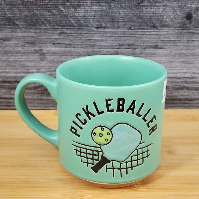 Pickleball Paddle Ceramic Mug Tea Coffee Cup Green Artisan Fun Blue Sky 18 oz