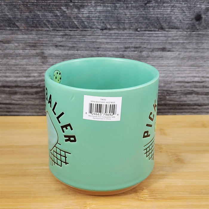 Pickleball Paddle Ceramic Mug Tea Coffee Cup Green Artisan Fun Blue Sky 18 oz