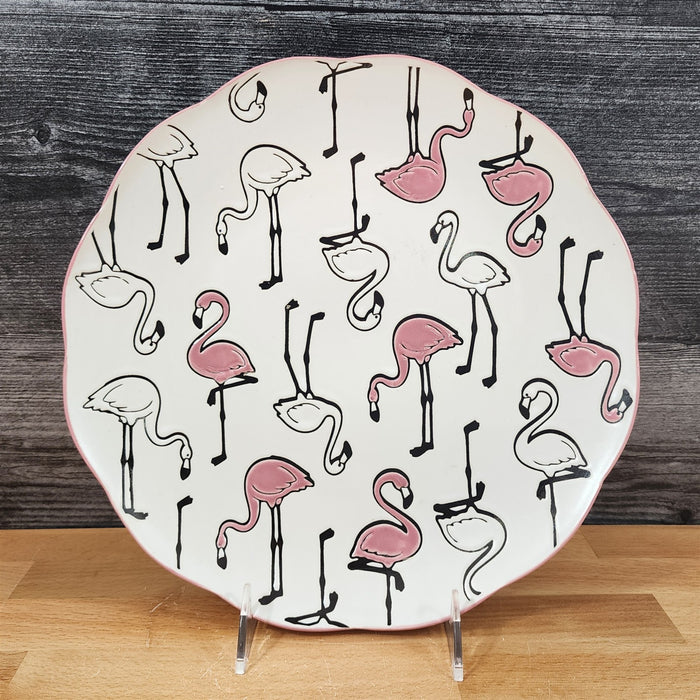 Pink Flamingo Dinner Plate Whimsical Repeat Embossed Ceramic 11" Blue Sky