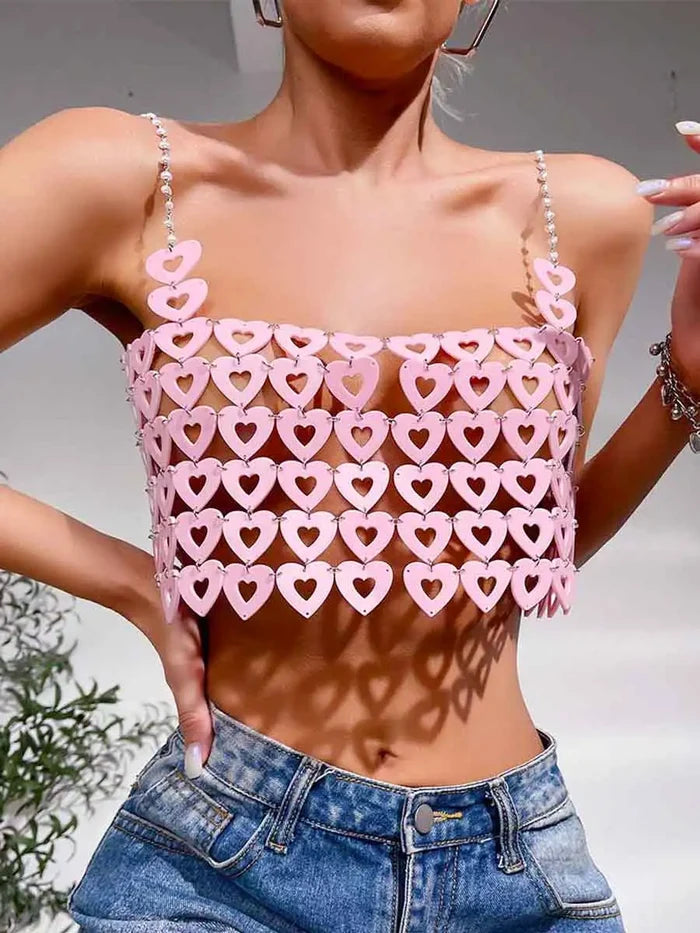 Pink Heart Shape Sequin Bra Top