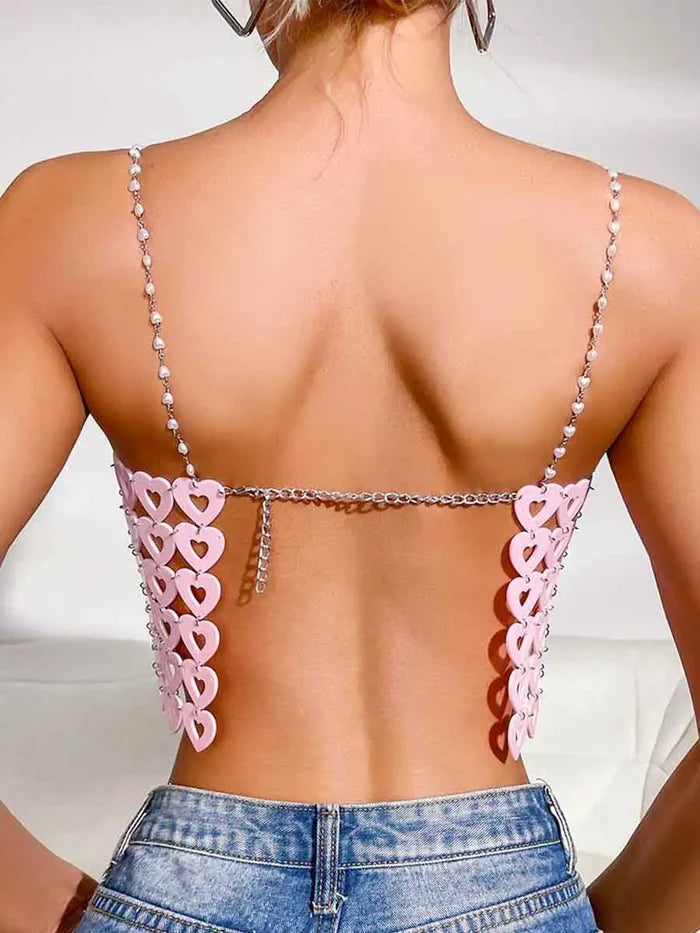 Pink Heart Shape Sequin Bra Top
