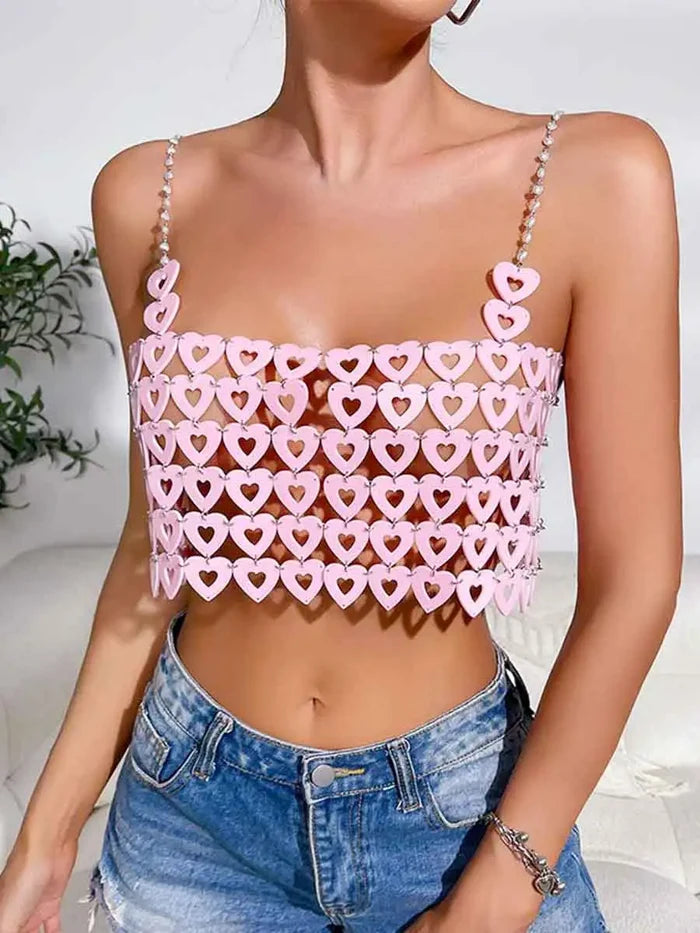 Pink Heart Shape Sequin Bra Top