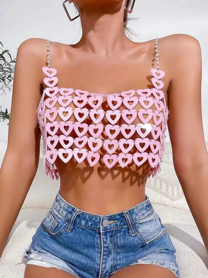 Pink Heart Shape Sequin Bra Top