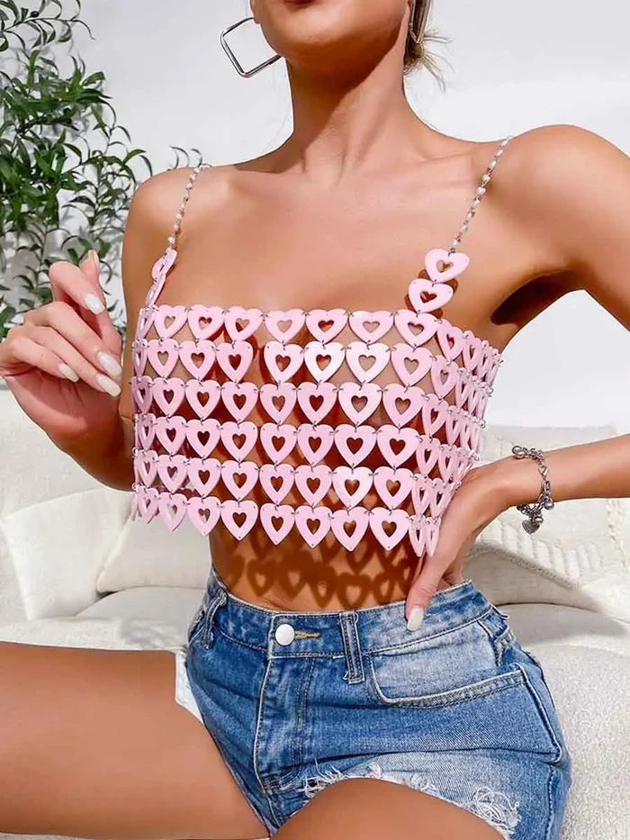 Pink Heart Shape Sequin Bra Top