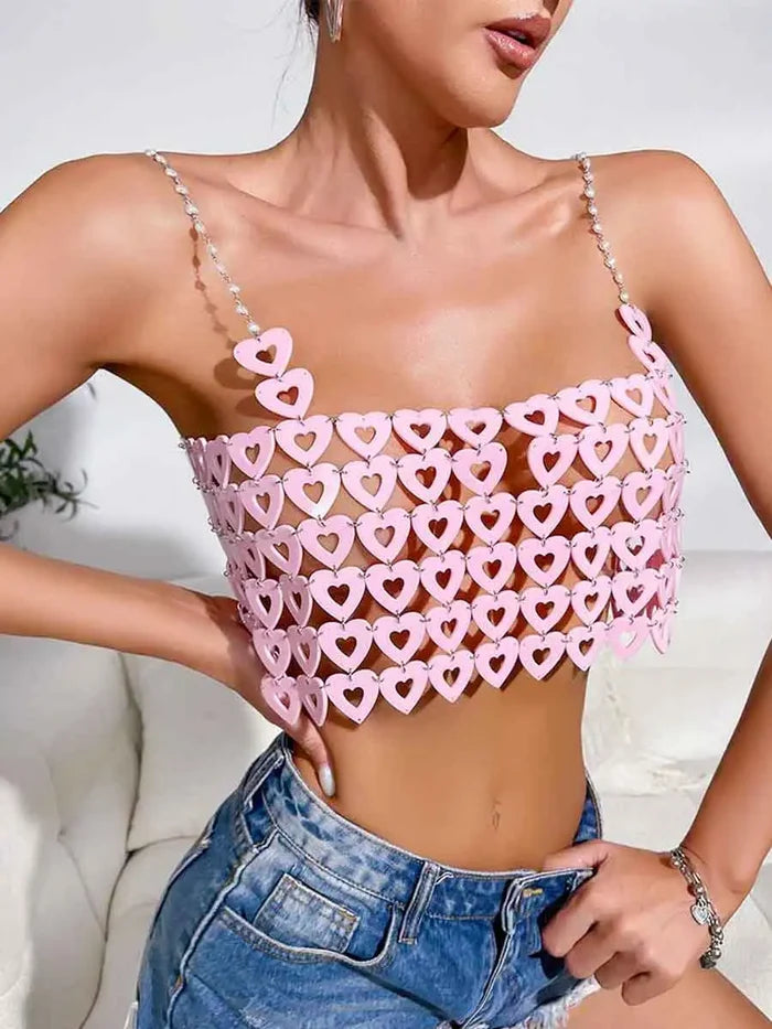 Pink Heart Shape Sequin Bra Top