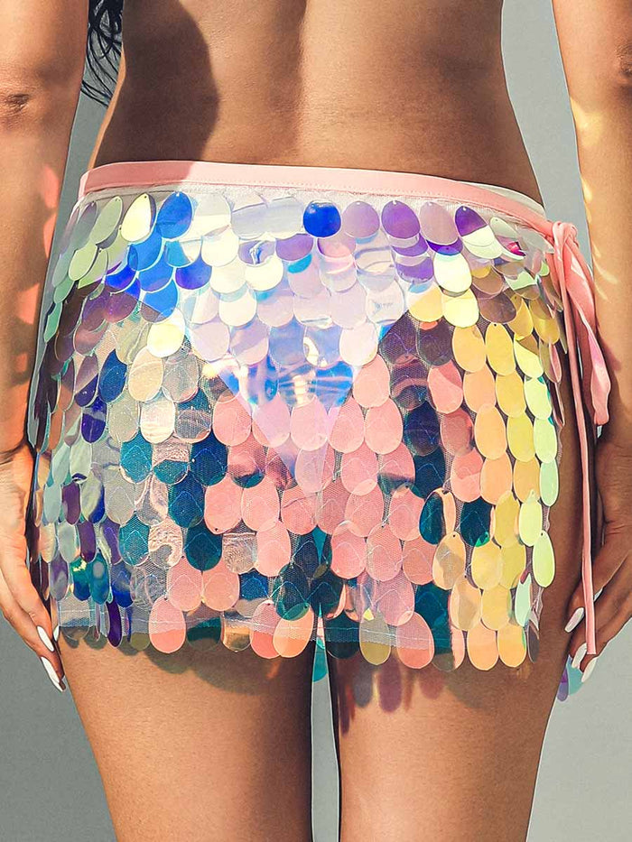 Pink Rainbow Sequin Mini Skirt