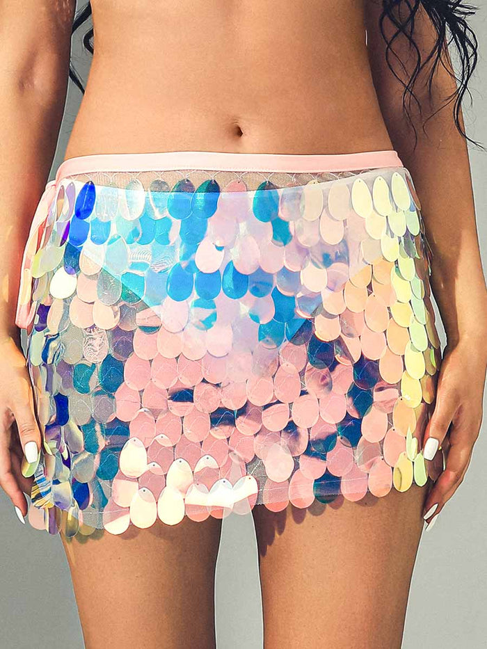 Pink Rainbow Sequin Mini Skirt