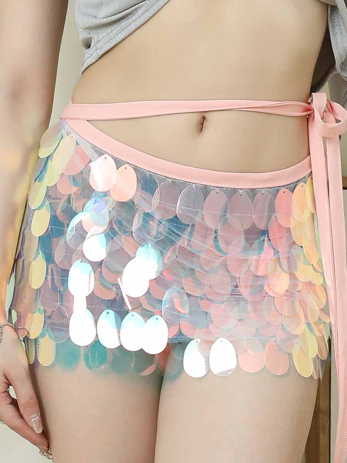 Pink Rainbow Sequin Mini Skirt