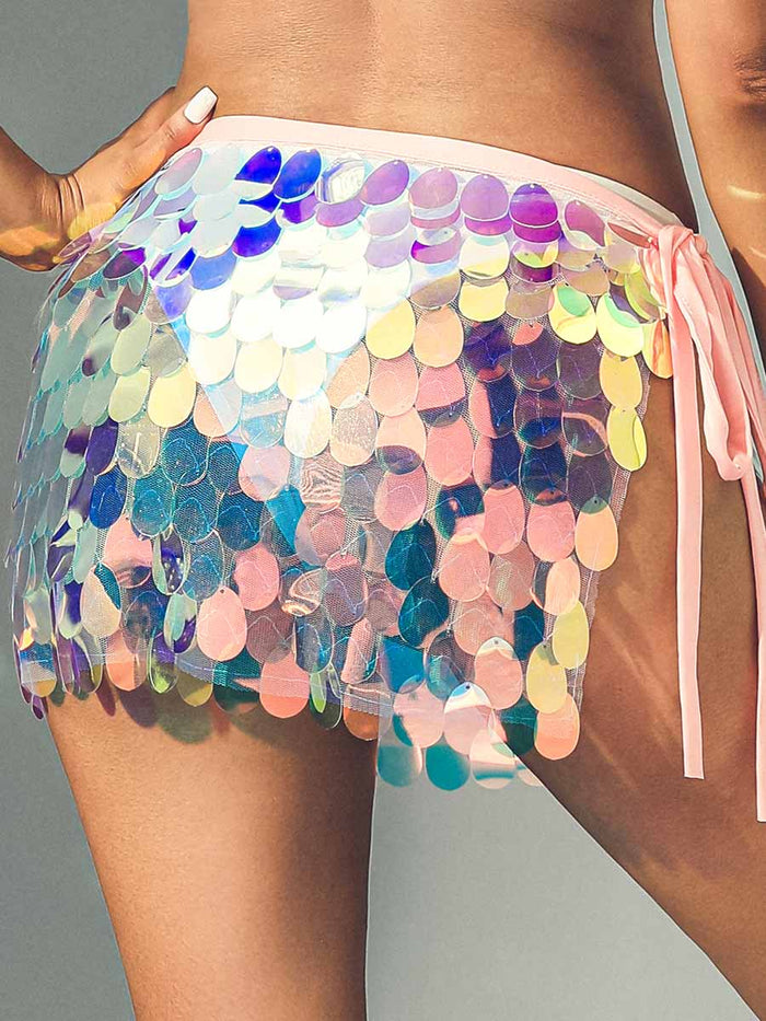 Pink Rainbow Sequin Mini Skirt