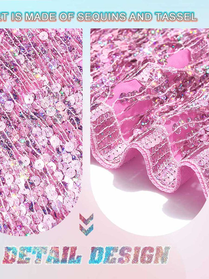 Pink Sequin Tassel A-Line Skirt
