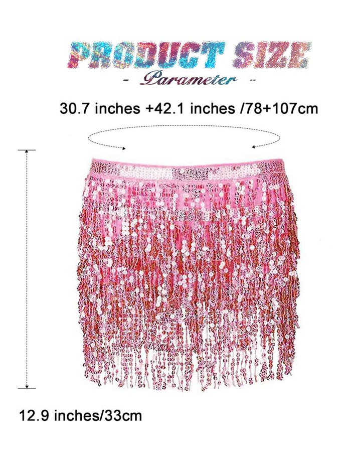 Pink Sequin Tassel A-Line Skirt