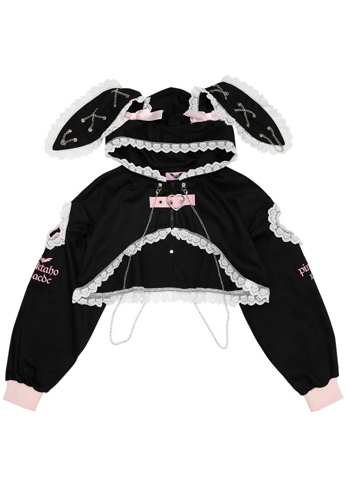 Pinktaho Kiss Kill Black Bunny Ear Lolita Cropped Jacket
