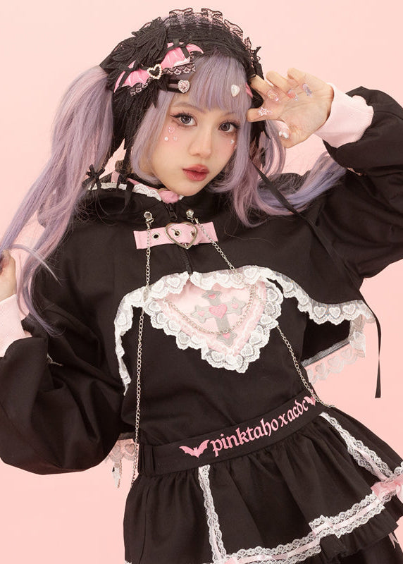 Pinktaho Kiss Kill Black Bunny Ear Lolita Cropped Jacket