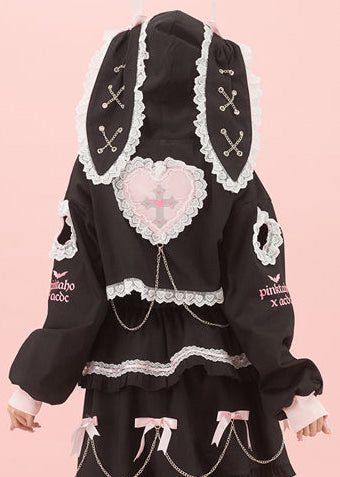 Pinktaho Kiss Kill Black Bunny Ear Lolita Cropped Jacket