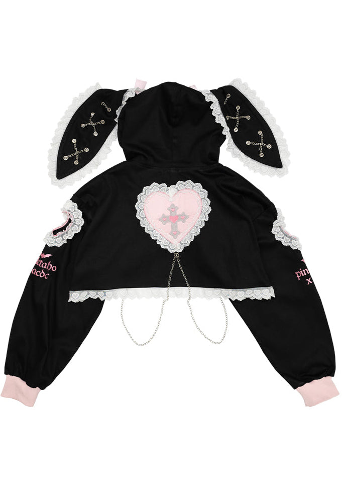 Pinktaho Kiss Kill Black Bunny Ear Lolita Cropped Jacket