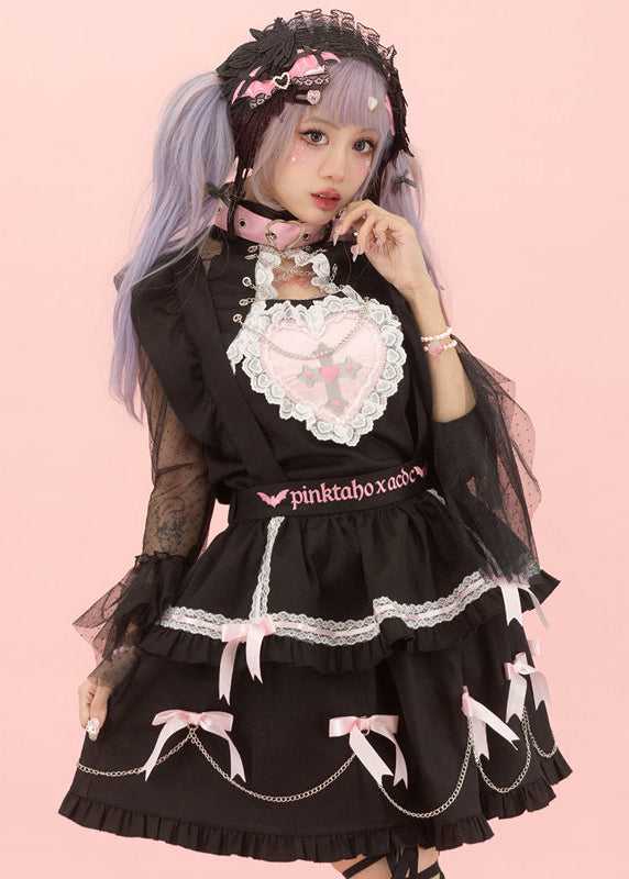 Pinktaho Kiss Kill Black Lolita Suspender Skirt