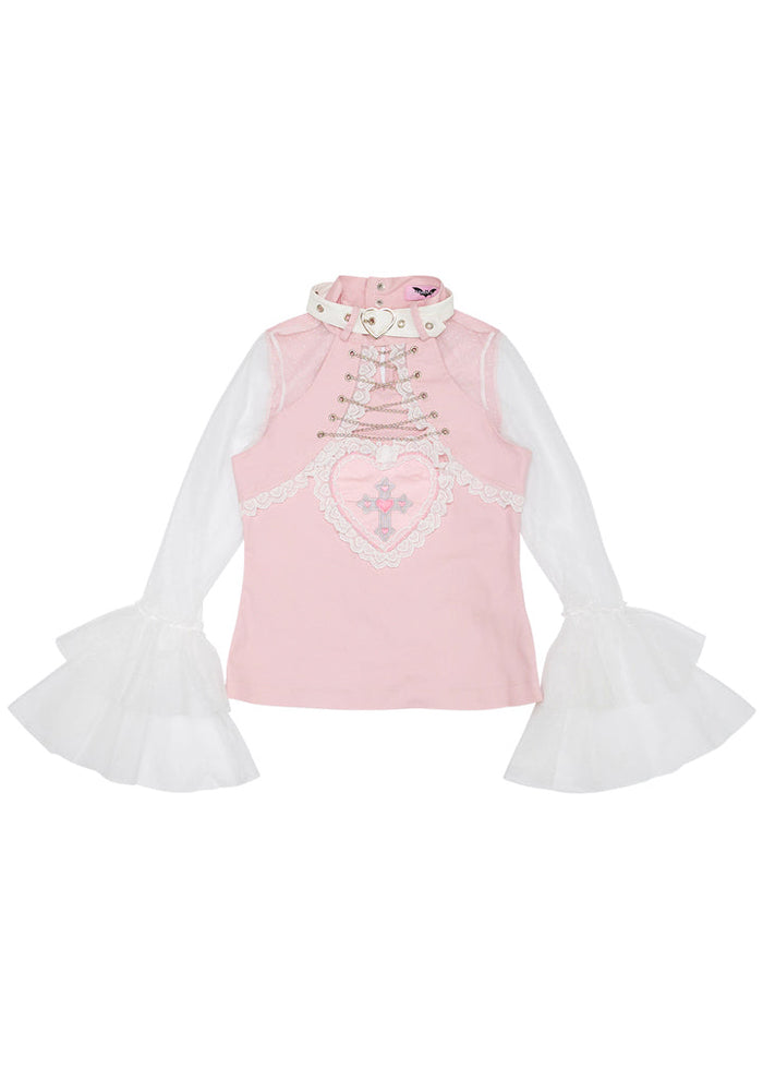 ACDC Rag Pinktaho Kiss Kill Lolita Pink Long Sleeve Top — front view