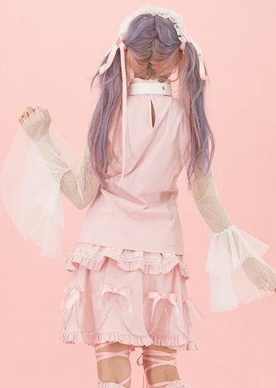 ACDC Rag Pinktaho Kiss Kill Lolita Pink Long Sleeve Top — model back view