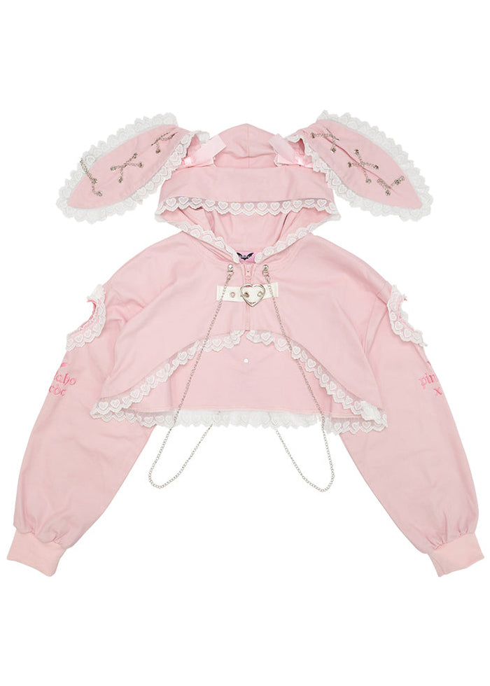 Pinktaho Kiss Kill Pink Bunny Ear Lolita Cropped Jacket