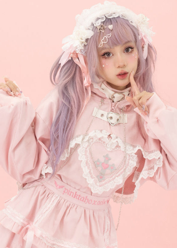 Pinktaho Kiss Kill Pink Bunny Ear Lolita Cropped Jacket