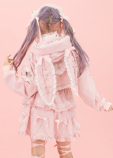 Pinktaho Kiss Kill Pink Bunny Ear Lolita Cropped Jacket
