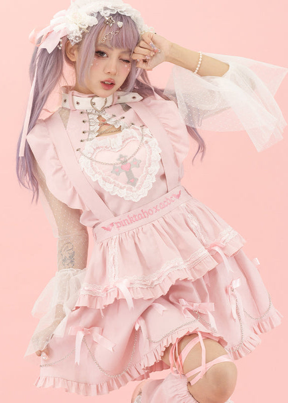 Pinktaho Kiss Kill Pink Lolita Suspender Skirt
