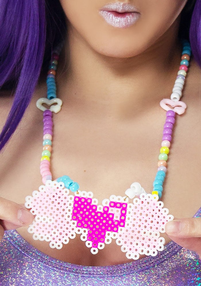 LASR Pixel Love Rave Kandi Necklace — front view