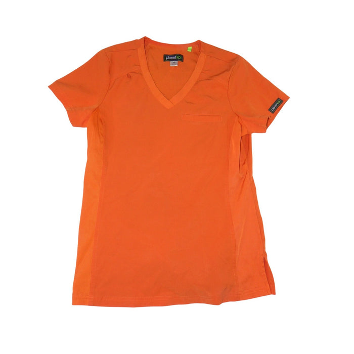 Planet Koi Womens Orange Ribbed Panel V Neck Scrub Top XS Short Sleeve0