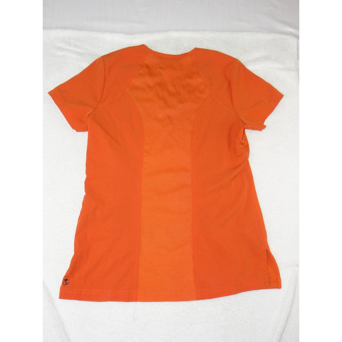 Planet Koi Womens Orange Ribbed Panel V Neck Scrub Top XS Short Sleeve1