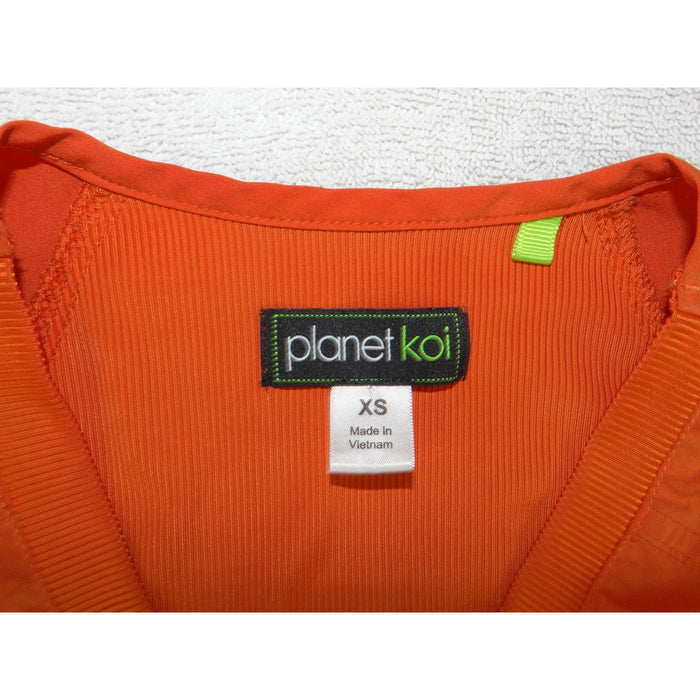 Planet Koi Womens Orange Ribbed Panel V Neck Scrub Top XS Short Sleeve2