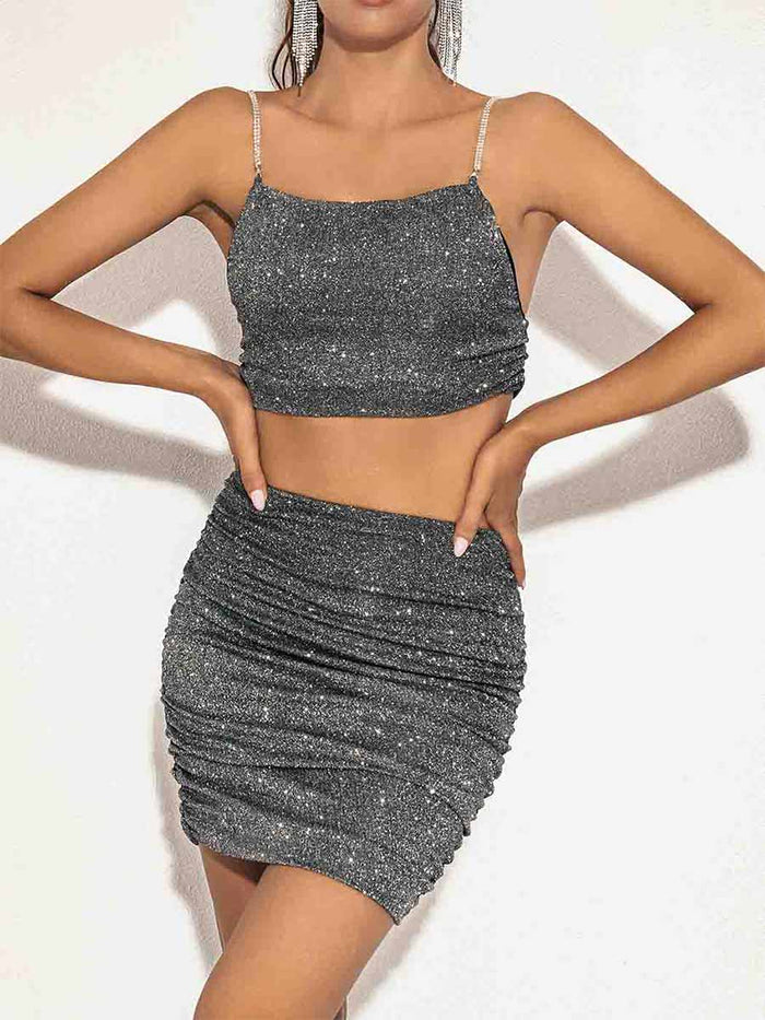 Pleated Black Glitter Two-Piece Set