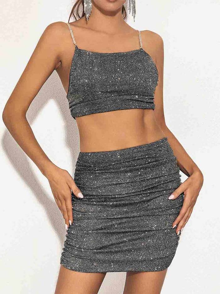 Pleated Black Glitter Two-Piece Set