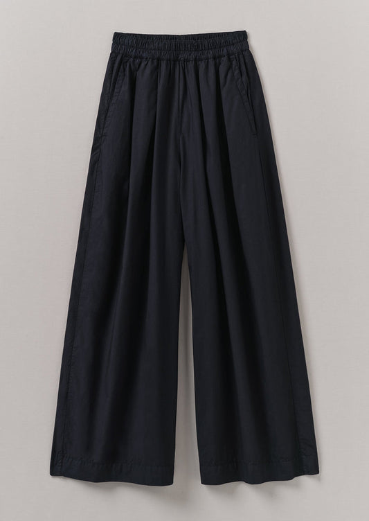 Pleated Cotton Poplin Pull On Trousers | Ink