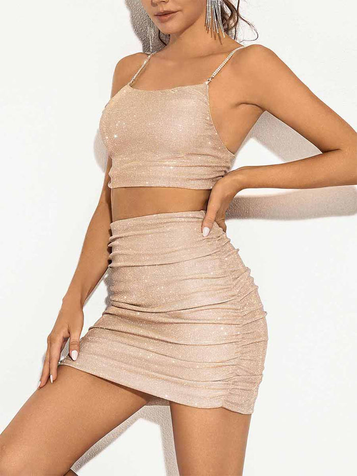 Pleated Light Pink Glitter Two-Piece Set
